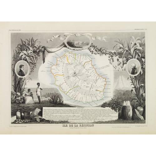 Rare, antique map of  Ile de la Reunion Colonie Française.