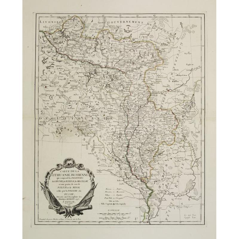 Carte de la Lithuanie Russienne qui comprend les Palatinats de Livonie, de Witepsk, de Miscislaw, et un partie de ceux de Polock et de Minsk..