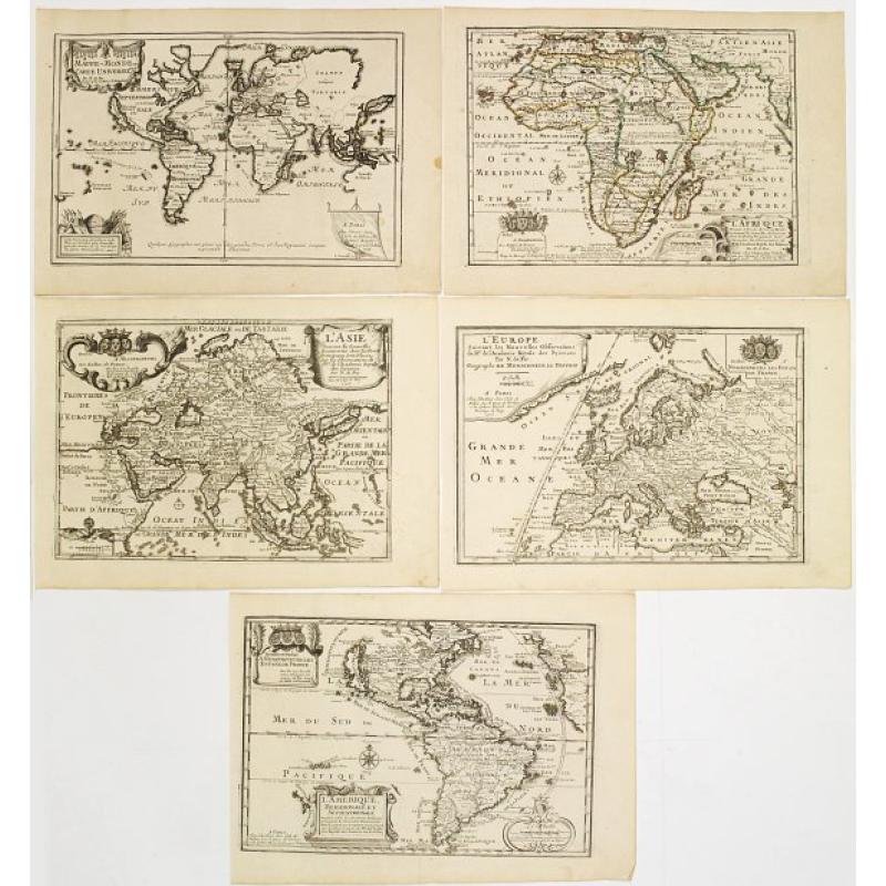 Set of world and 4 continents.