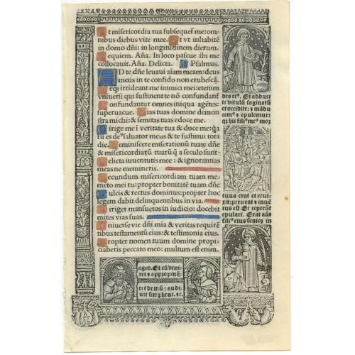 Old map image download for Leaf on vellum from a printed Book of Hours.