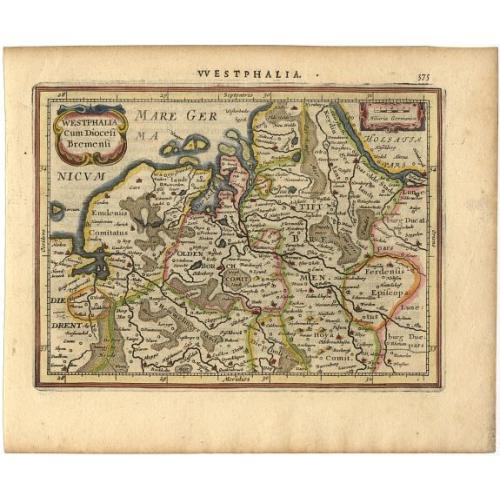 Old map image download for Westphalia Cum Diocesi Bremensi.