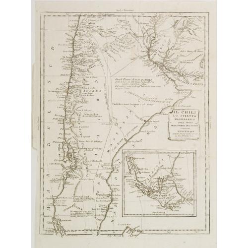 Old map image download for Il Chili lo Stretto Magellanico coll' Isola della Terra del Fuoco.