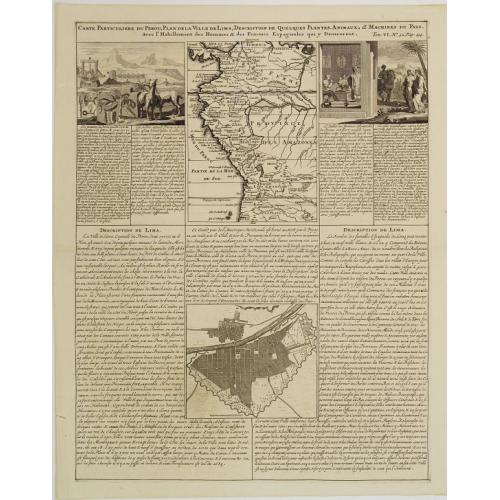 Old map image download for Carte Particuliere du Perou, Plan de la Ville de Lima, Description de Quelques Plantes, Animaux, &..