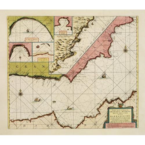 Old map image download for Pascaart van de Zee Kusten van Granada en Murcia.. Barbarische Zee-Kusten..