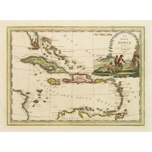 Rare, antique map of Le Isole Antille..
