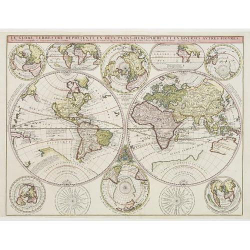 Old map image download for Le Globe Terrestre Represente en Devx Plans Hemispheres, Et en Diverses Avtres Figvres.