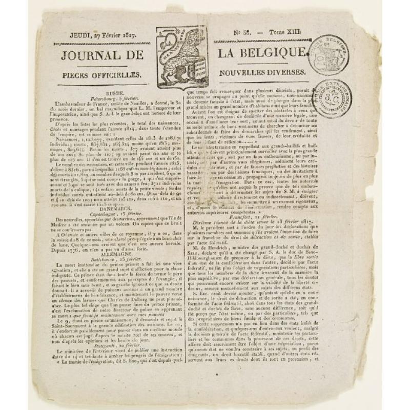 [No title] From "Journal de la Belgique" Jeudi, 27 Février 1817.