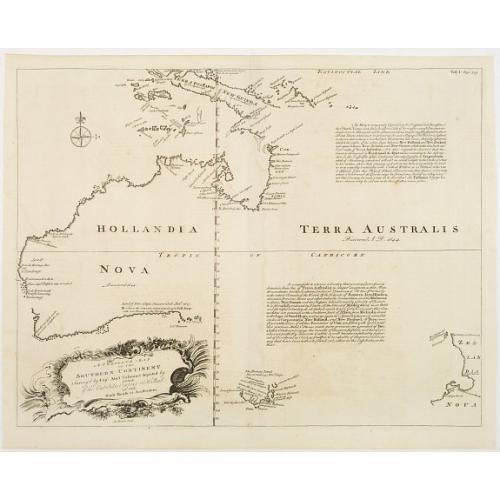 Old map image download for A Complete Map of the Southern Continent Survey'd by Capt. Abel Tasman & depicted by Order of the East Indian Cmpany in Holland In The Stadt House at Amsterdam.