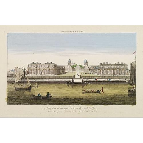 Old map image download for Vüe Perspective de l'Hospital de Greenwich prise de la Thamise.