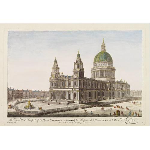 Old map image download for The North West Prospect of S. Pauls Cathedral in London.