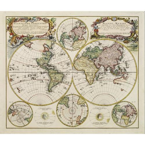 Old map image download for Planiglobii Terrestris Mappa Universalis.. - Mappe-Monde qui represente les deux Hemispheres..