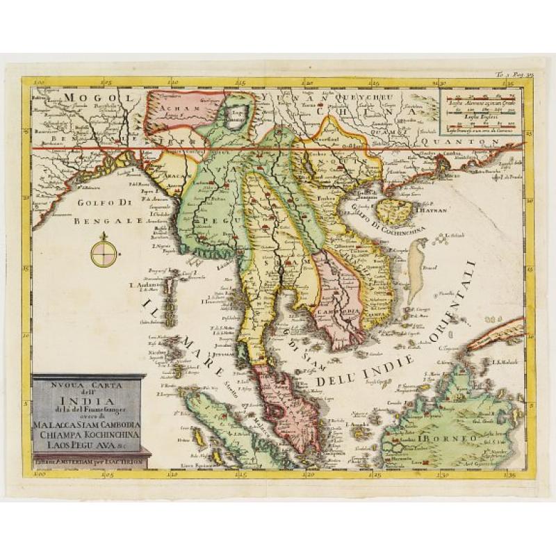 Nuova carte dell' India di là del Fiume Ganges overo di Malacca Siam Cambodia Chiampa KoChinchina Laos Pegu ava&c.