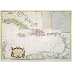 Carte des Isles Antilles dans L\'Amérique Septentrionale avec la majeure partie des Isles Lucayes..
