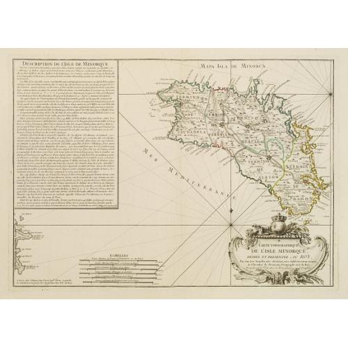 Carte topographique DE L'ISLE MINORQUE, Dédiée et présentée au Roy ..