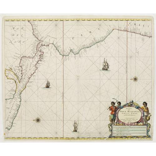 Old map image download for Pascaerte van Nova Hispania Chili Peru en Guatimala..