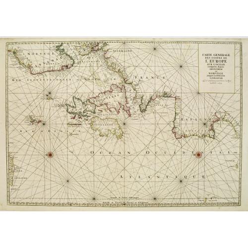Old map image download for Carte generale des costes de L'Europe sur l'Ocean comprises depuis Dronthem en Norvege jusques au Destroit de Gibraltar.