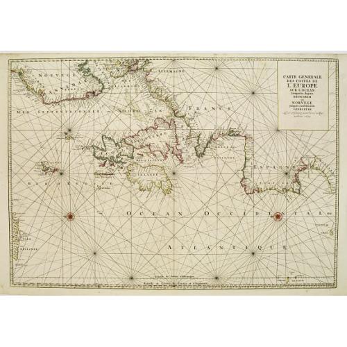 Old map image download for Carte generale des costes de L'Europe sur l'Ocean comprises depuis Dronthem en Norvege jusques au Destroit de Gibraltar.