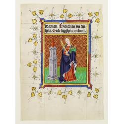 Miniature of St Barbara, on vellum from a neo-Gothic Book of Hours.