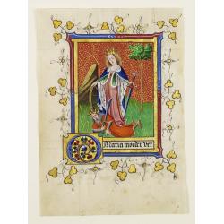 Miniature showing St. Catherine of Alexandria. Manuscript leaf on vellum from a Neo-Gothic Book of Hours.
