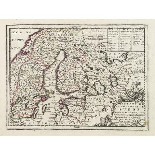 Old map image download for Estats de la Couronne de Suede dans la Scandinavie, ou sont Suede, Gotlande, Lapponie Suedoise, Finlande, Ingrie et Livonie. Subdivisees en leurs Provinces..