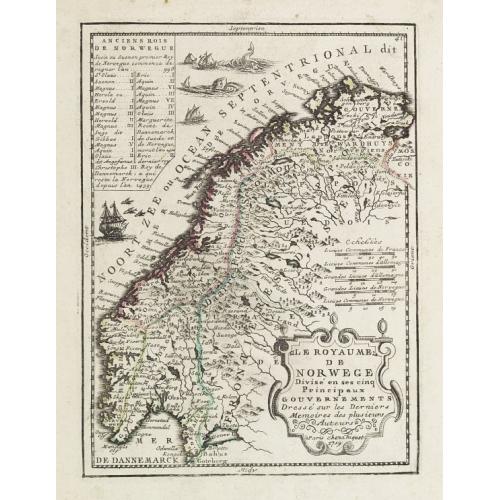 Old map image download for Le Royaume de Norwege Divisé en ses cinq Principaux Gouvernements..