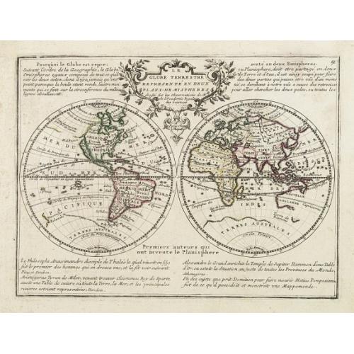 Old map image download for Le Globe Terrestre Representé en Deux Plans-Hemispheres..