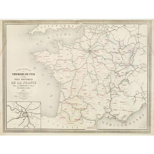 Old map image download for Carte Générale des Chemins de Fer et des Voies Navigables de la France.