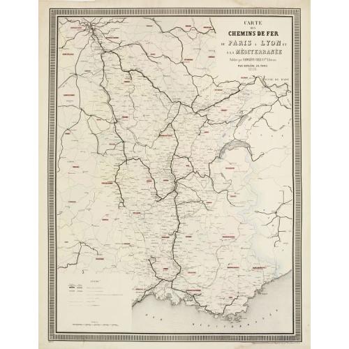 Old map image download for Carte des Chemins de Fer de Paris à Lyon et à la Méditerranée.