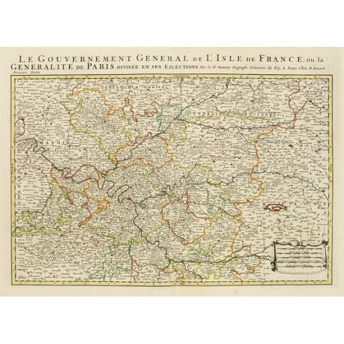 Rare, antique map of  Le Gouvernement General de L'Isle de France, ou la Generalité de Paris.. [Premiere Partie].