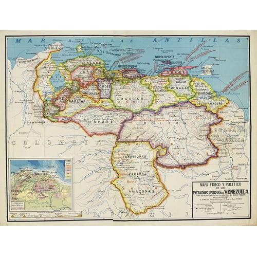 Old map image download for Mapa Fisico y Politico de los Estados Unidos de Venezuela..