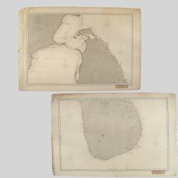 (2 charts of Shri Lanka) Mer des Indes - Ile de Ceylan - Partie Nord. Détroit de Palk et Golfe de Manaar.. [with] Partrie Sud...