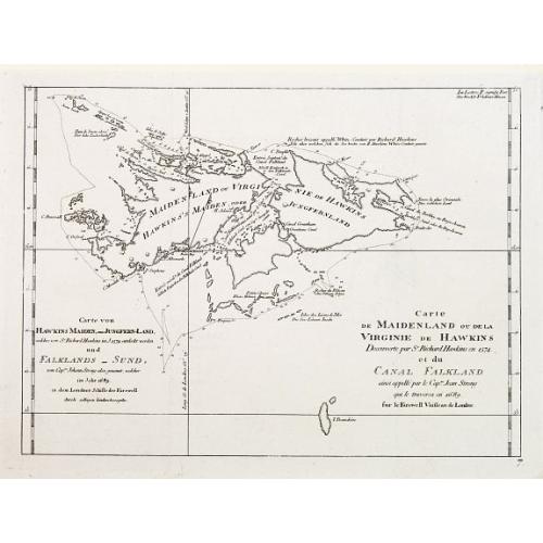 Old map image download for Carte de Maidenland ou de la Virginie de Hawkins.. Et du Canal Falkland..