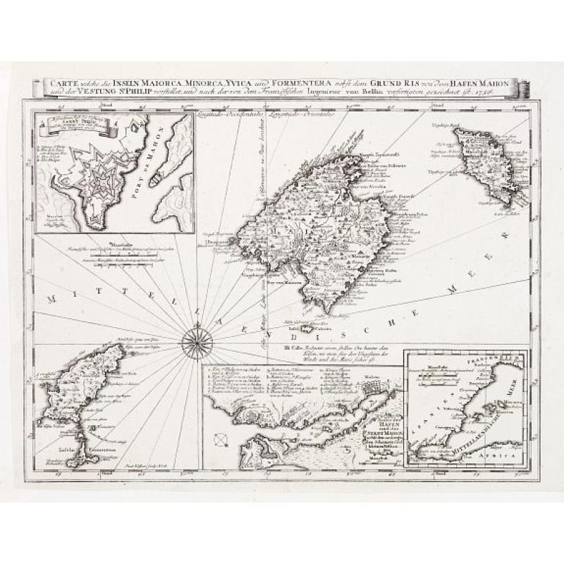 Carte welche die Inseln Maiorca, Minorca, Yvica und Formentera..