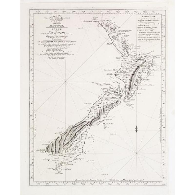 Carte de la Nouvelle-Zelande visitée en 1769 et 1770 par le Lieutenant J. Cook..