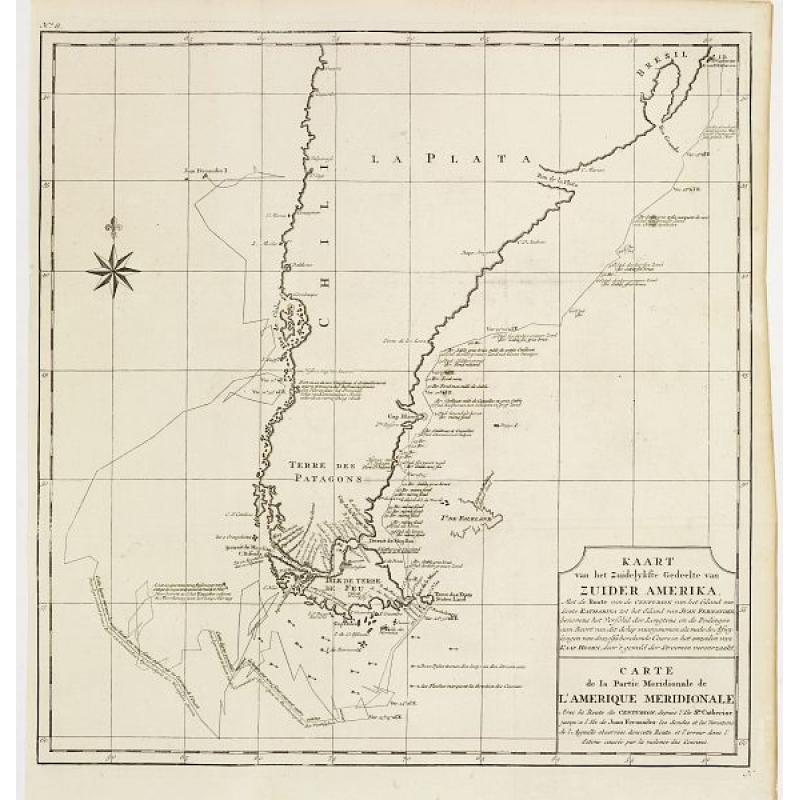 Kaart van het Zuidelykste Gedeelte van Zuider Amerika.. - Carte de la Partie Meridionale de l'Amerique Meridionale..