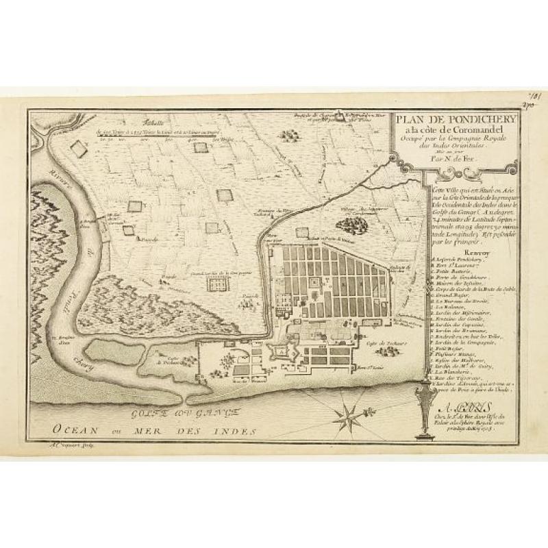 Plan de Pondichery la côte of Coromandel occupé pair la Compagnie Royale DES Indes cartographic Orientales..