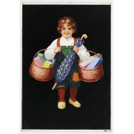 Old, Antique map image download for Child with umbrella and 2 baskets.