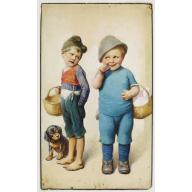 Old, Antique map image download for Two young boys with a dog.