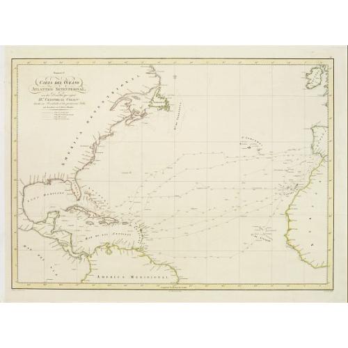 Old map image download for Carta del Oceano Atlantico Setentrional, con las Derrotas que siguió Dn. Cristobal Colon ..