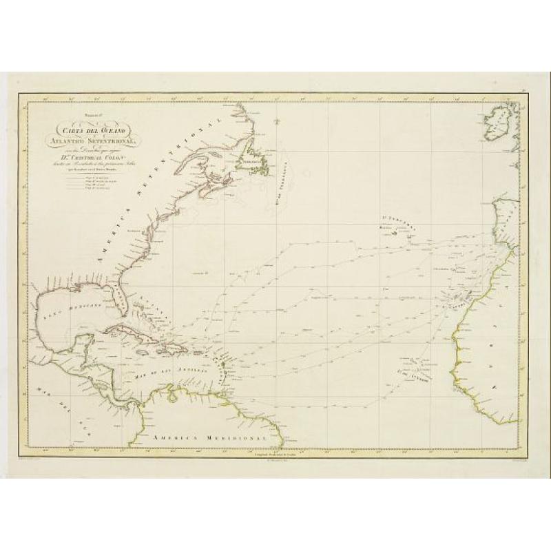 Carta del Oceano Atlantico Setentrional, con las Derrotas que siguió Dn. Cristobal Colon ..
