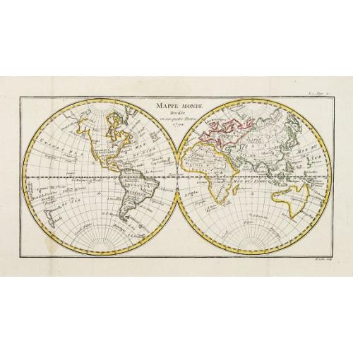Old map image download for Mappe Monde Divisée en ses quatre Parties 1792.