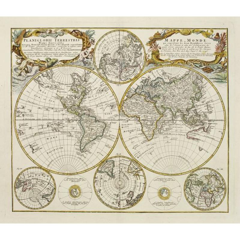 Planiglobii Terrestris Mappa Universalis.. - Mappe-Monde qui represente les deux Hemispheres..