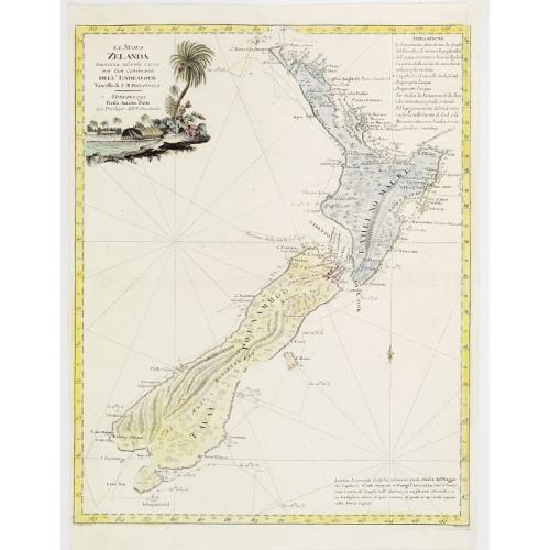 La Nuova Zelanda tracorsa nel 1769 e 1770 dal Cook commandante dell' Endeavour Vascello di S.M.Britannica.