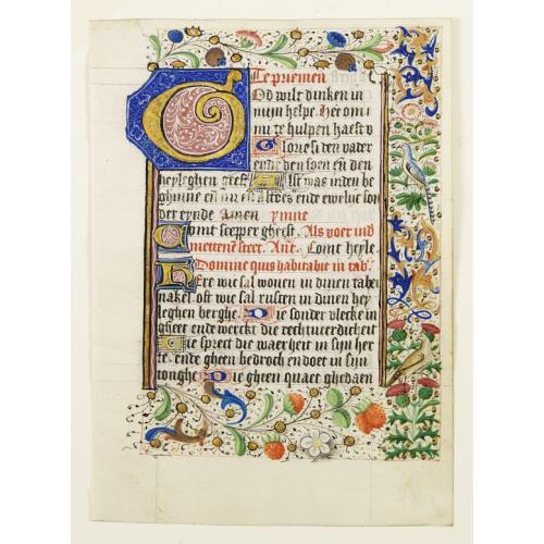 Old map image download for Leaf on vellum, from a manuscript book of hours.