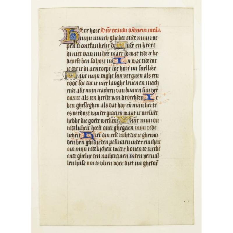 Leaf on vellum, from a manuscript book of hours.