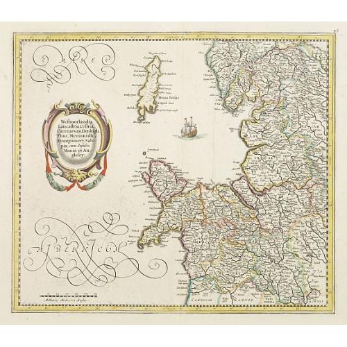 Old map image download for Westmorlandia Lancastria, Cestria, Caernarvan, Denbigh..