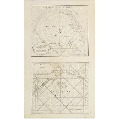 Old map image download for [2 charts] Nieuwe aftekening van de Baay MANILLA in de Oostindische Zee.. / Kaart van de baay van Bongo onder 't Eilandt MINDANO..