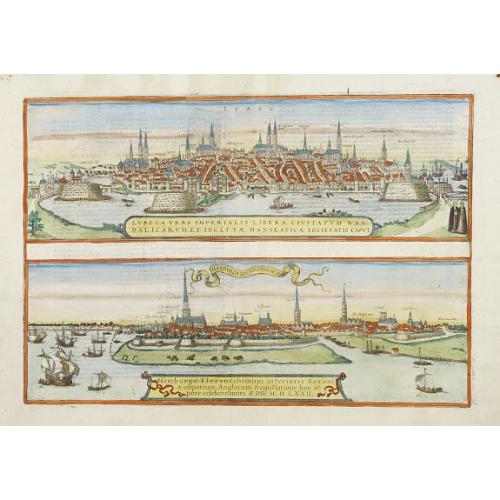 Old map image download for Lubeca Urbs Imperialiss Libera.. / Hamburga, Florentisimum inferioris Saxoni..