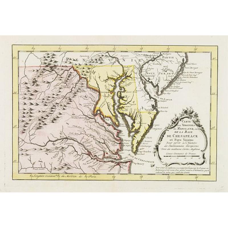 Carte de la Virginie et du Maryland, ou de la Baie de Chesapeack et pays voisins..