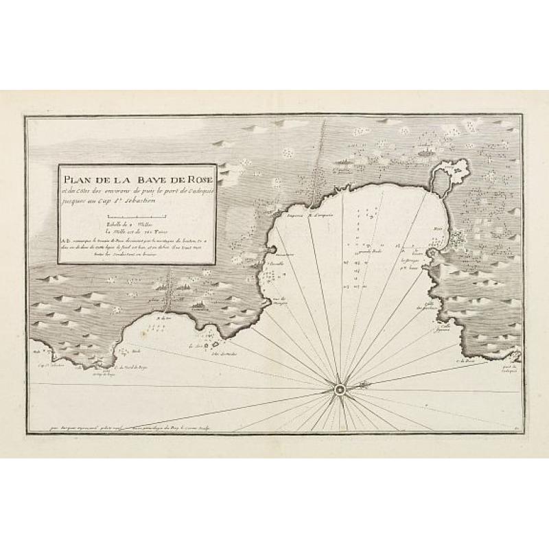 Plan de la Baye de Rose et des Côtes des environs de puis le port de Cadequié jusques au Cap St. Sebastien..